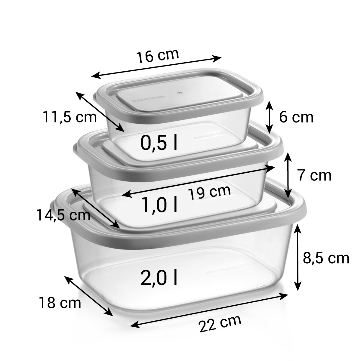 Caixas de congelação 4FOOD, 3 pcs 0.5, 1.0, 2.0 l