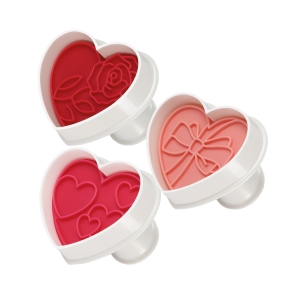 Cookie cutters with stamp DELÍCIA, 3 pcs, hearts