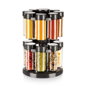 Spice jars in rotating stand SEASON 16 pcs, anthracite