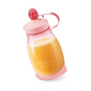 Flexible bottle PAPU PAPI 200 ml, with spoon, pink
