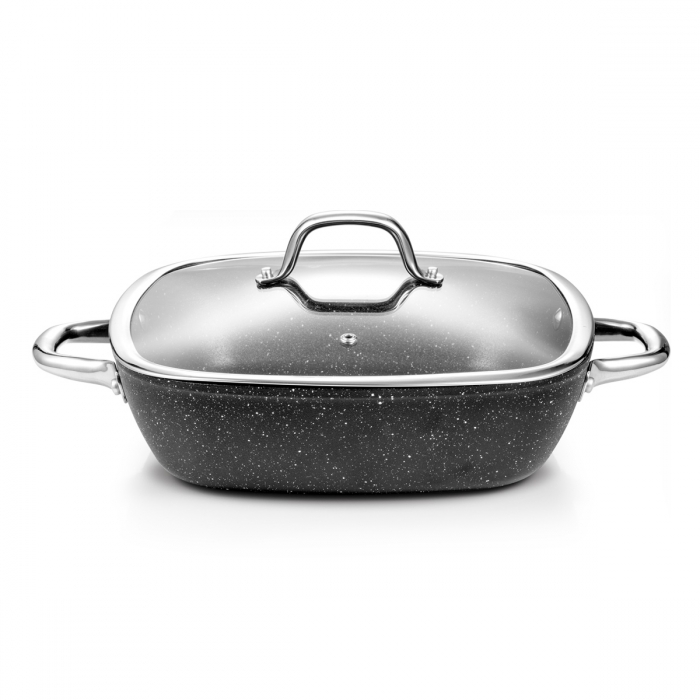 Deep square frying pan PRESIDENT Stone with cover 28 x 28 cm